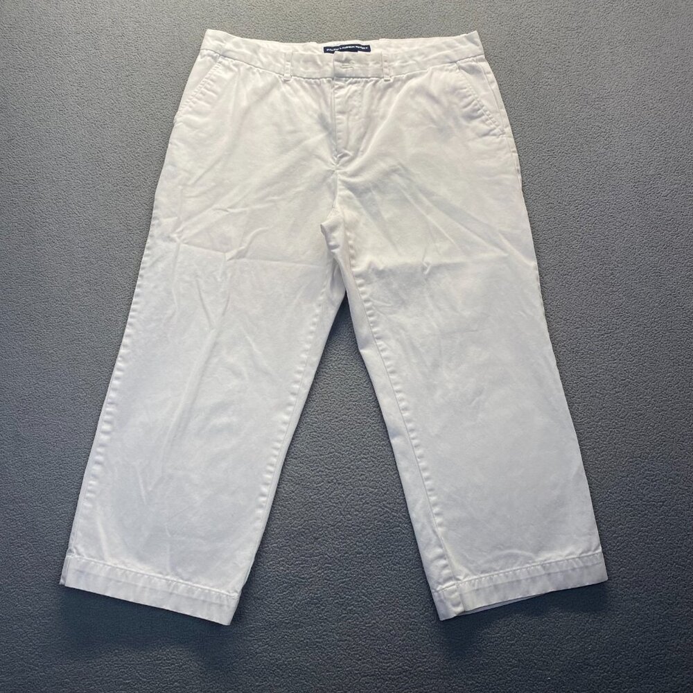 Women’s Ralph Lauren Sport White Cotton Cropped Pants Size 14 Pockets